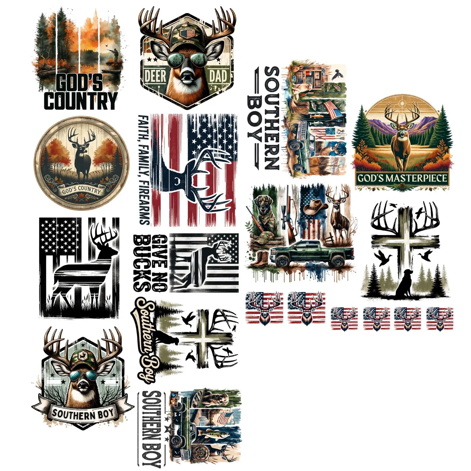 Hunting Premade Gangsheet 13 Transfers Ready to Press DTF Transfer Hot Peel for Adult Prints Art Top Womenswear Tshirt Tshirt Streetwear