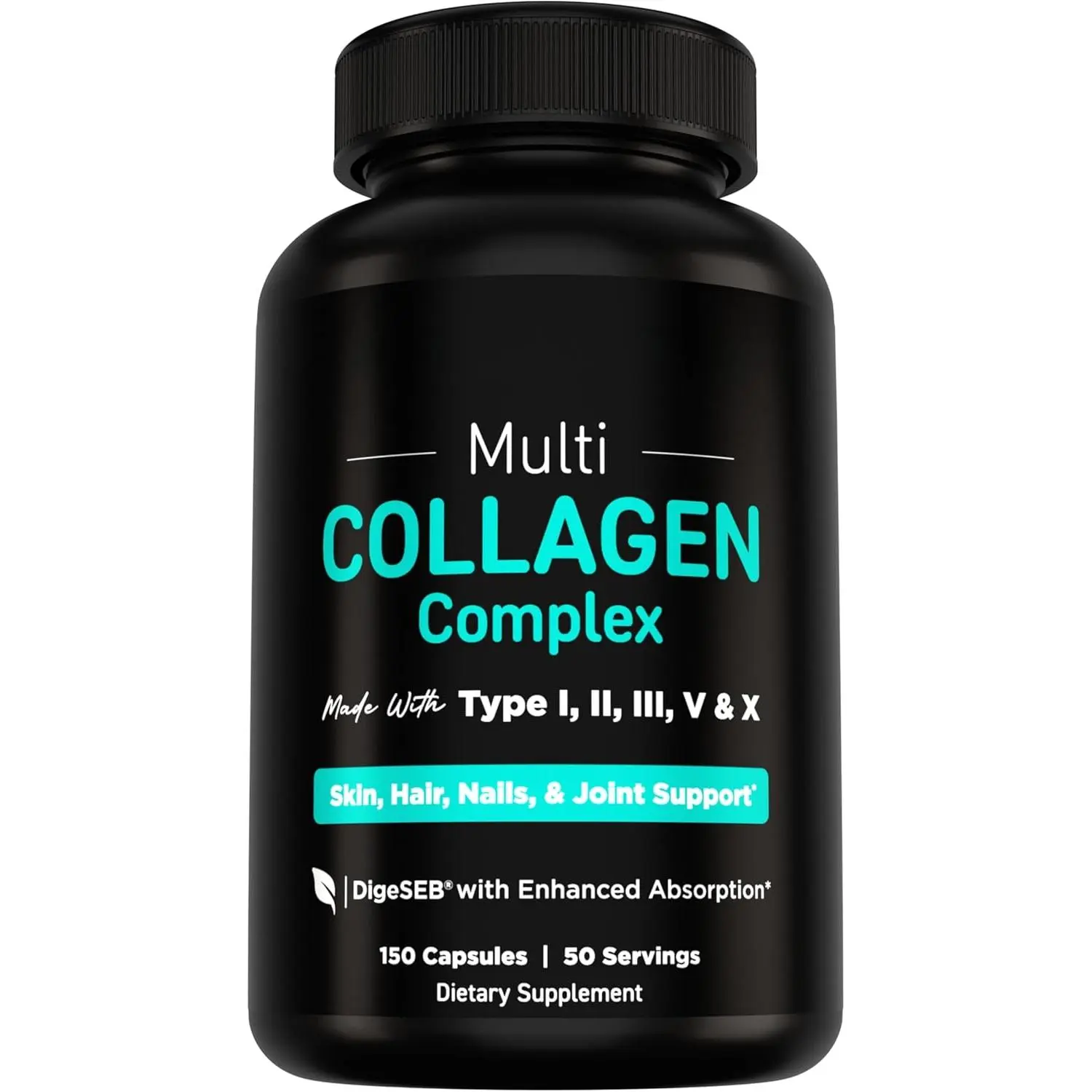 Multi Collagen Peptides Capsules for Women & Men, Type I, II, III, V, X Collagen Supplements, Non-GMO Dietary Supplement, 150 Count
