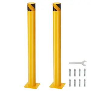 Garvee Safety Bollard, 2 Packs 42 Inch Height Bollard Post, 4.5 Inch Diameter, Yellow Safety Steel Bollard Post with 8 Anchor Bolts, for Traffic Control, Driveway Barrier, Parking Pole