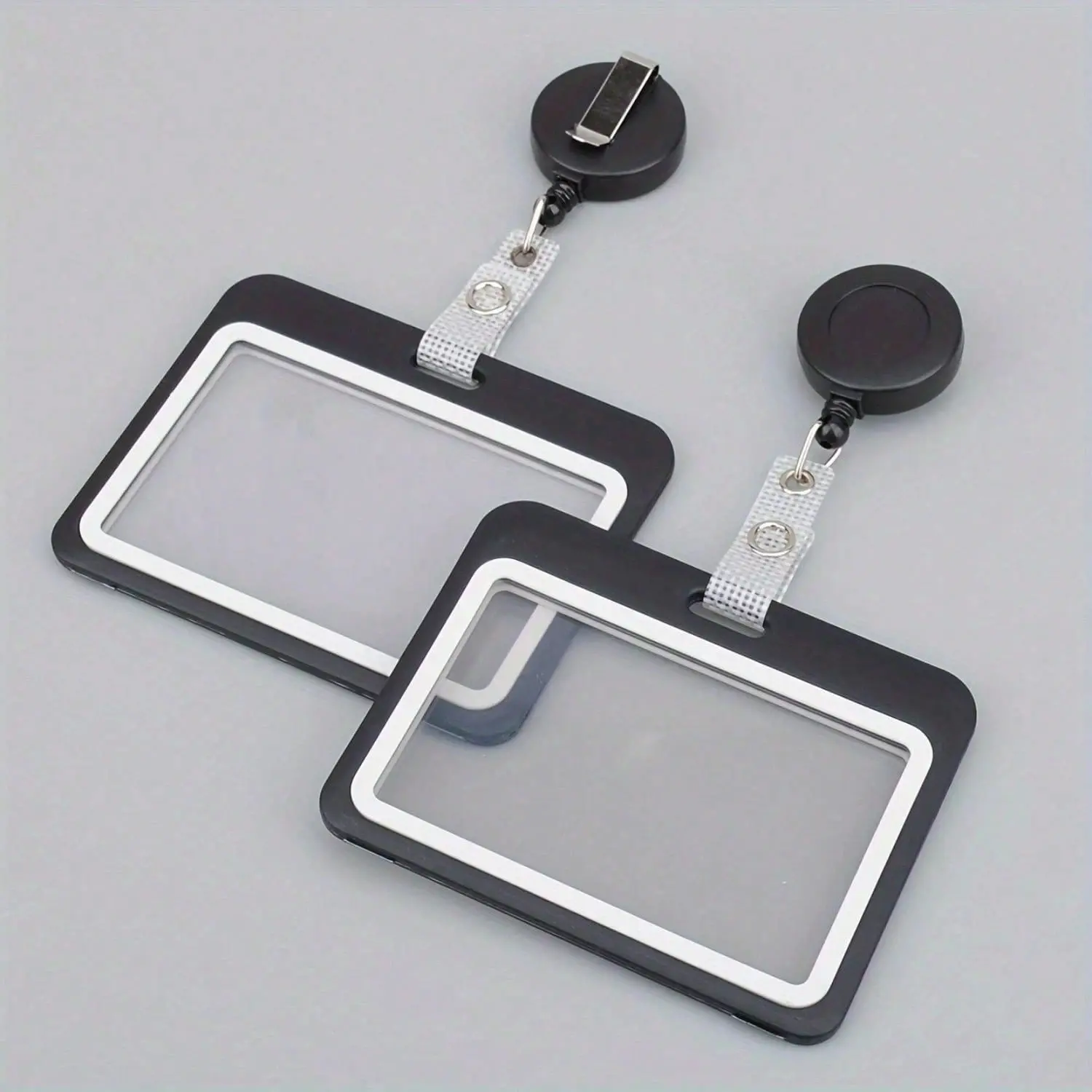 1/2/4 Pcs Black Horizontal ID Card Holders With Belt Clip - Durable Plastic Badge Reels For Work, Office, School Events, And Staff Identification - Secure & Convenient Design
