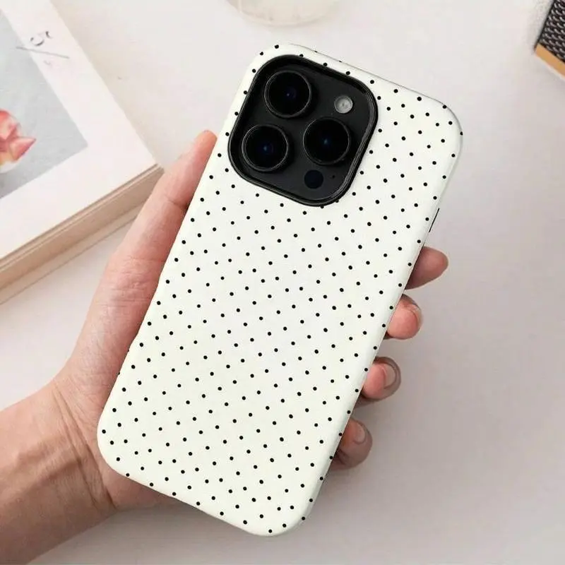 Polka Dot Rubber-Polycarbonate Smartphone Case for iPhone 11-17 Pro Max Plus, Heavy-Duty 2-In-1 Accessory with PC+TPU Liner, Shock-Absorbent, Impact-Resistant Stylish Custom Birthday Gift