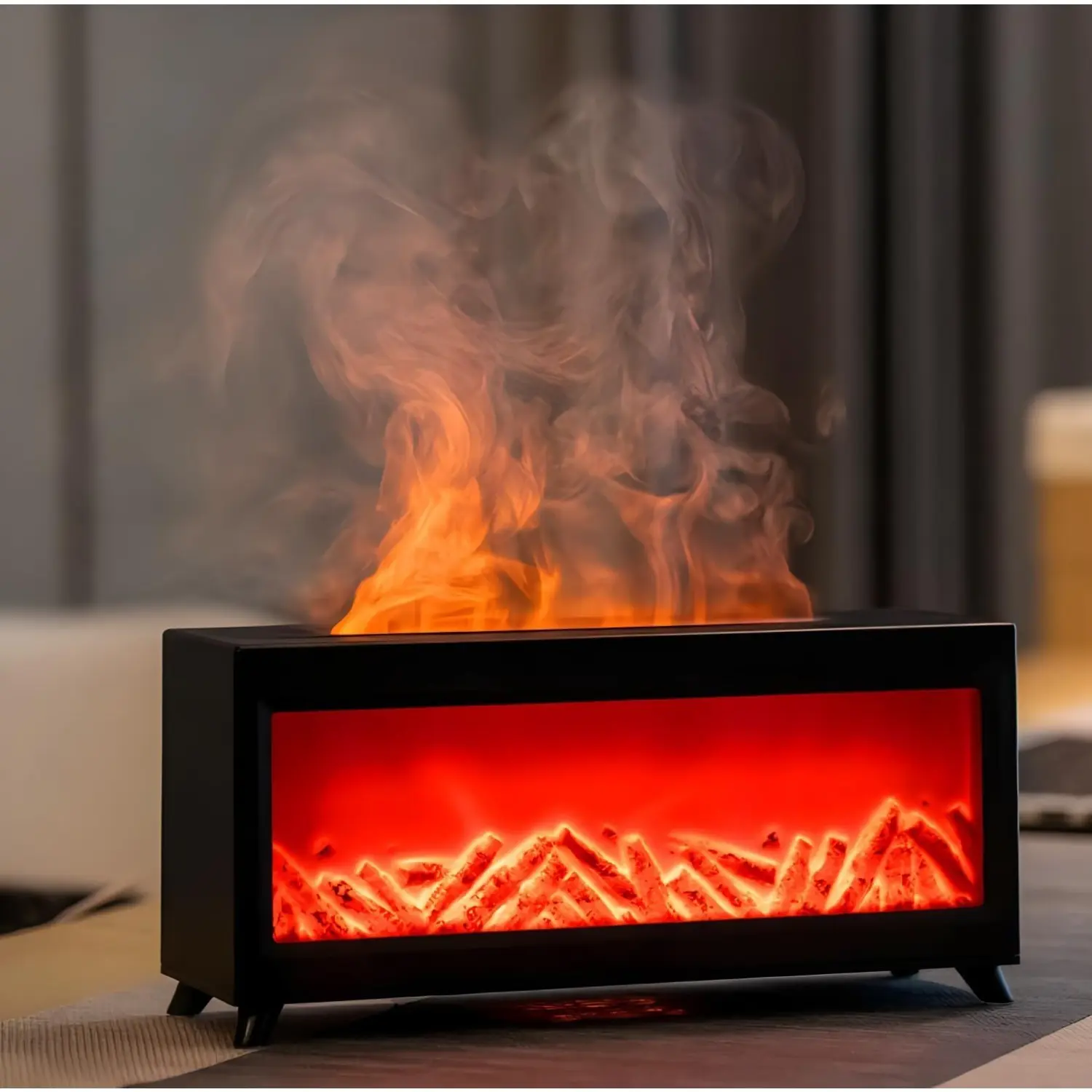 Black Flame Aromatherapy Essential Oil Diffuser, Fireplace Style Cool Mist Humidifier with 7 Color Changing LED Night Lights, Quiet Fragrance Diffuser for Bedroom, Home, Office, Desktop Indoor Use