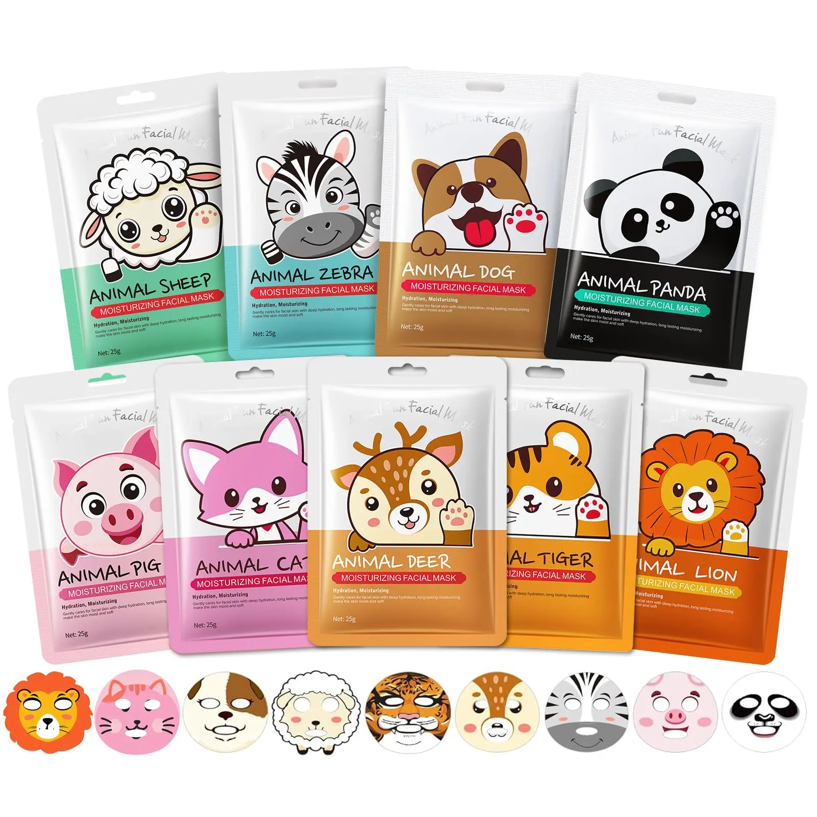 CHODEYE 9-Pack Unscented Cute Animal Facial Sheet Mask Set - 9 Cartoon Styles, Hydrating Unisex Skincare, Unisex Face Moisturizer for All Types, Gentle Daily Skin Repair, Spa Sleepover Party Favor Gift