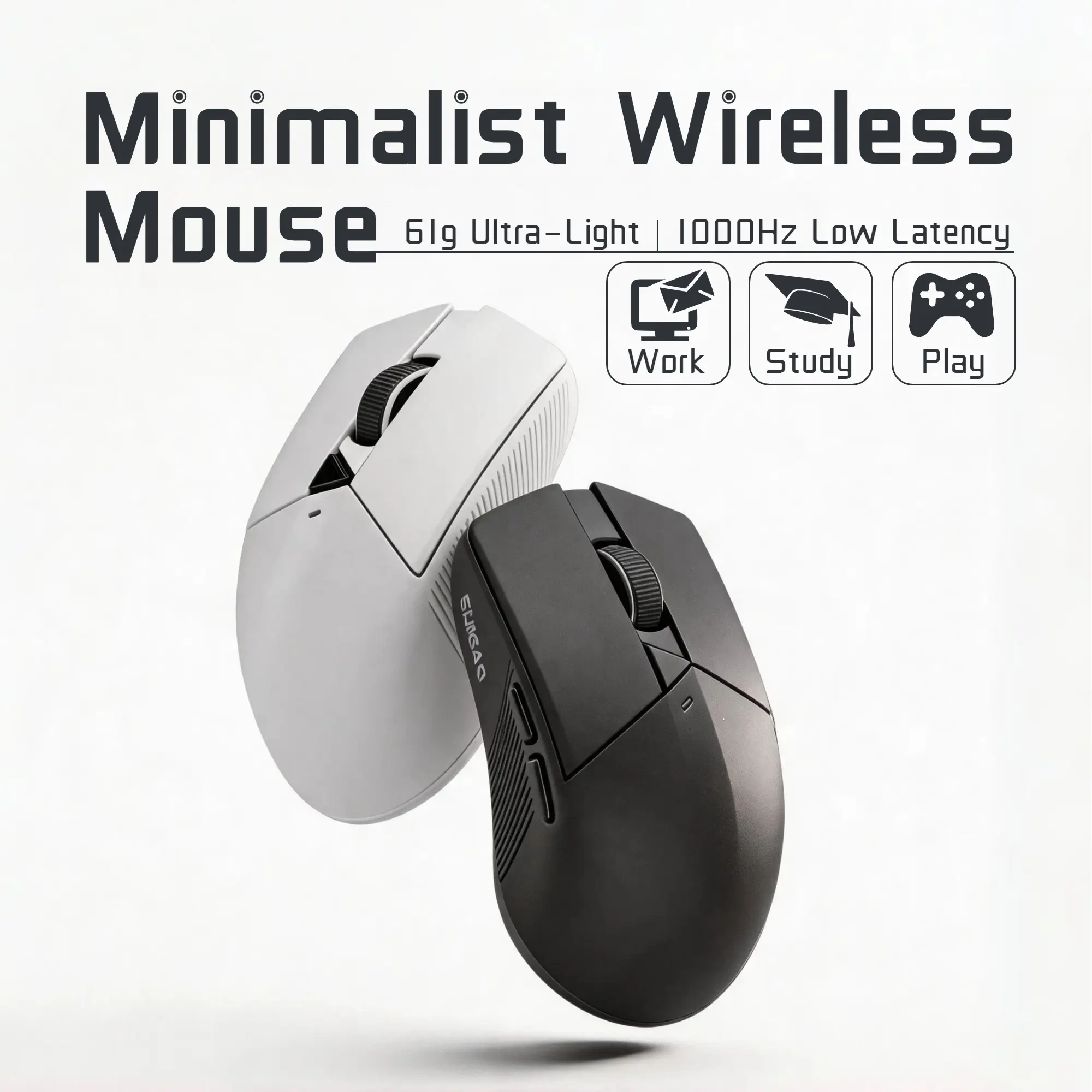 61g Lightweight Wireless Gaming Mouse Dual Mode Bluetooth 2.4G | Rechargeable Ergonomic Mouse 1000Hz High Precision | Minimalist Design for Mac PC Laptop Office Gaming | Student Back to School Gift