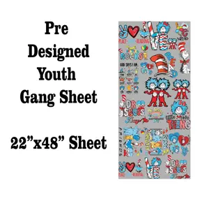 Youth Suess DTF Transfer Gang Sheet | 22" wide x 48" long DTF Gang Sheet | Ready to Press Tshirt Transfers
