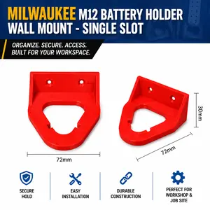 Milwaukee M12 Battery Holder Wall Mount Organizer Rack (1, 2, or 3 Slot)