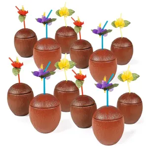 16 oz. Bulk 60 Ct. Coconut Reusable Plastic Cups with Lids