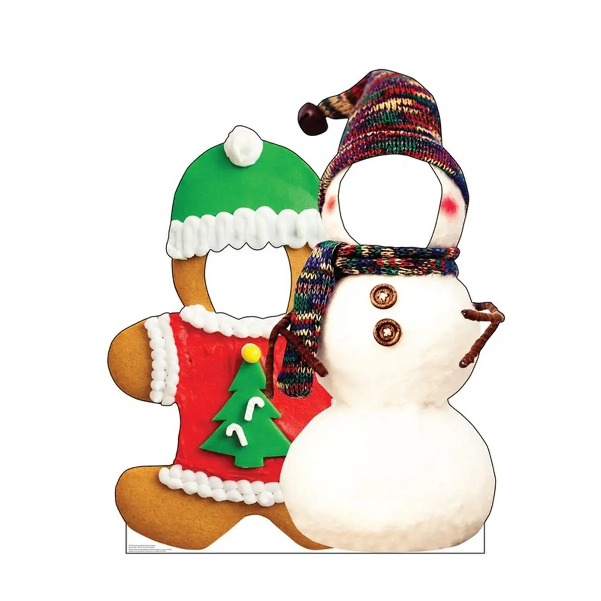 54x45 in. Print Decorative Holiday Gingerbread & Snowman Self-Standing Portable Cardboard Cutout - Christmas Photo Prop, Home Decor Accessory