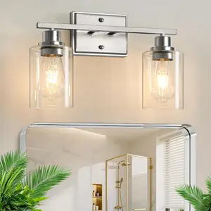 2 Light Bathroom Light Fixtures, Modern Vanity Lights Over Mirror, Black Wall Lamp with Clear Glass for Living Room Cabinet Bedroom Porch