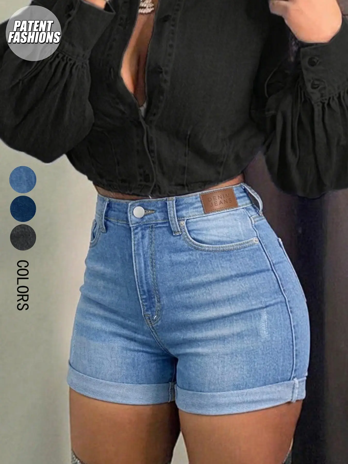 Women's Slightly Stretchy Rolled Hem Light Wash Cotton Denim Jean Shorts, Button Shorts, Summer Casual Butt-Lifting Shorts, Perfect for Daily Wear and Outdoor Activities