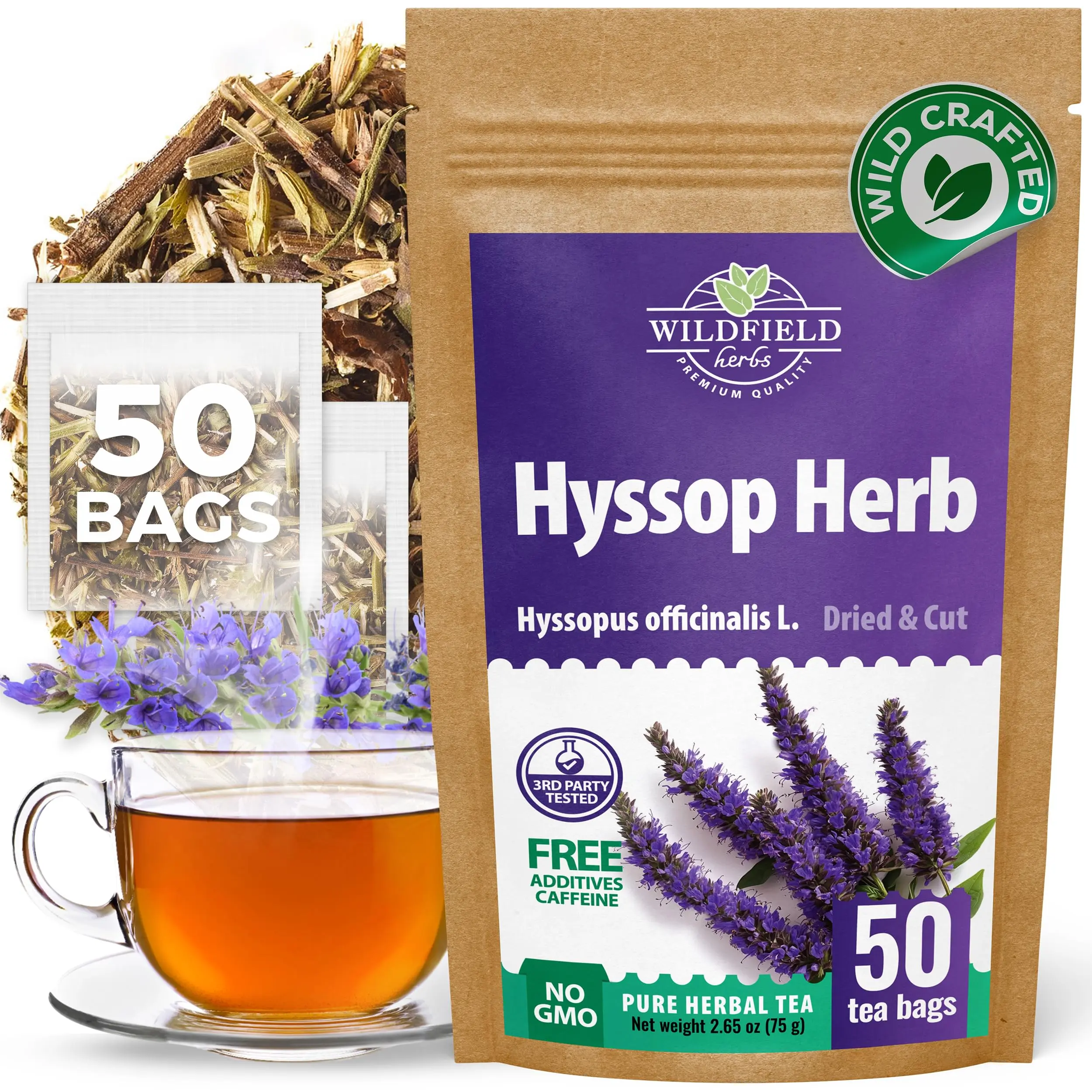 50 Bags Hyssop Dried Herb Hyssop Tea Herbal (Hyssópus Officinális) - 50 Count 1.5 g Tea Bag Herb Hyssops Hissop Hysopp Hisopo
