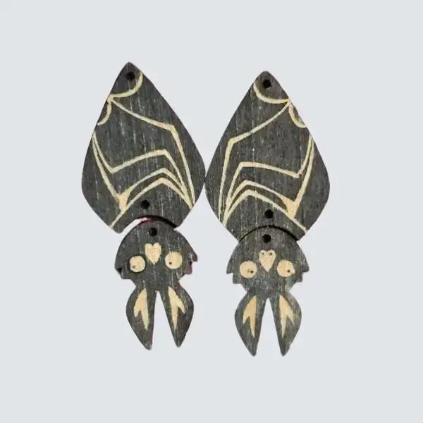 Doompop Hanging Bat Lightweight Wooden Earrings - multiple designs