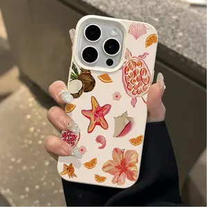 1pc orange turtle, starfish, and flower UV printed pattern phone case, suitable for iPhone 17-11 Pro Pro Max Plus, trendy gift for all occasions