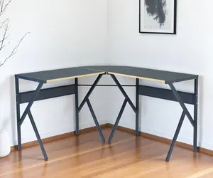 HomeRoots 49 in. Black Wood-and-Metal H-Shape Corner Executive Computer Desk, Commercial Office Furniture, Executive Desk