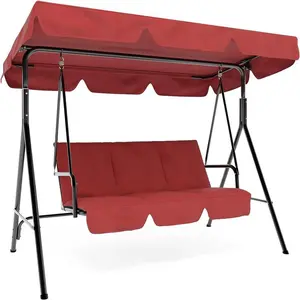 Red Outdoor Swing Chair with Adjustable Canopy, 3-Person Outdoor Patio SwingChair with Adjustable Tilt Shade, Porch Swing 3 Seater with Canopy