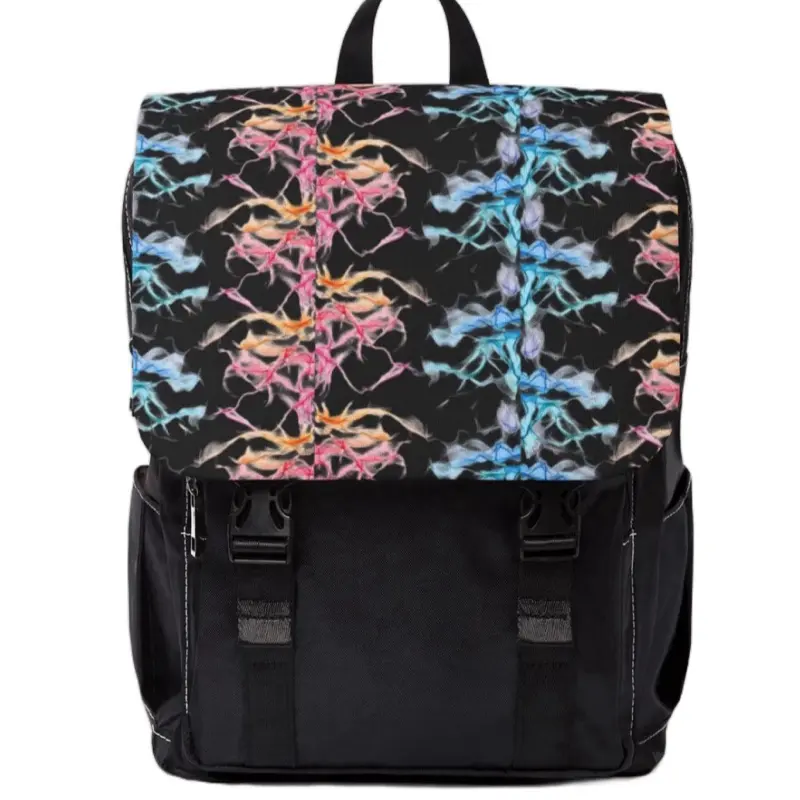 Colorful Floral Shoulder Backpack - Black with Vibrant Floral Design and Adjustable Straps
