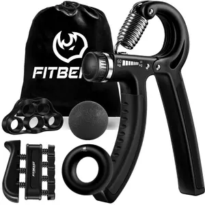 Hand Grip Strengthener Exercise Kit (5-Pack) Forearm Grip Strengthening Adjustable Resistance Grips, Finger Exercisers, Finger Stretchers, Grip Rings and Stress Reducing Grip Balls