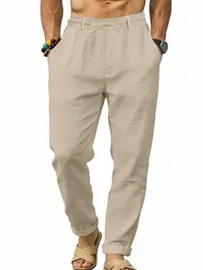 Men's Linen Pants, Multi-Color Options, Drawstring Waist, Breathable, Loose Fit, Straight Leg, Casual Slacks, Casual Sports Long Pants, Breathable Summer Streetwear, All Seasons