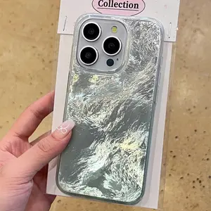 Luxury Glacial Pattern Silver Phone Case,TPU Soft Silicone,Fully Protected and Shockproof For iPhone16 15 14 13 12 11 X16pro Max Stylish Trendy Girls