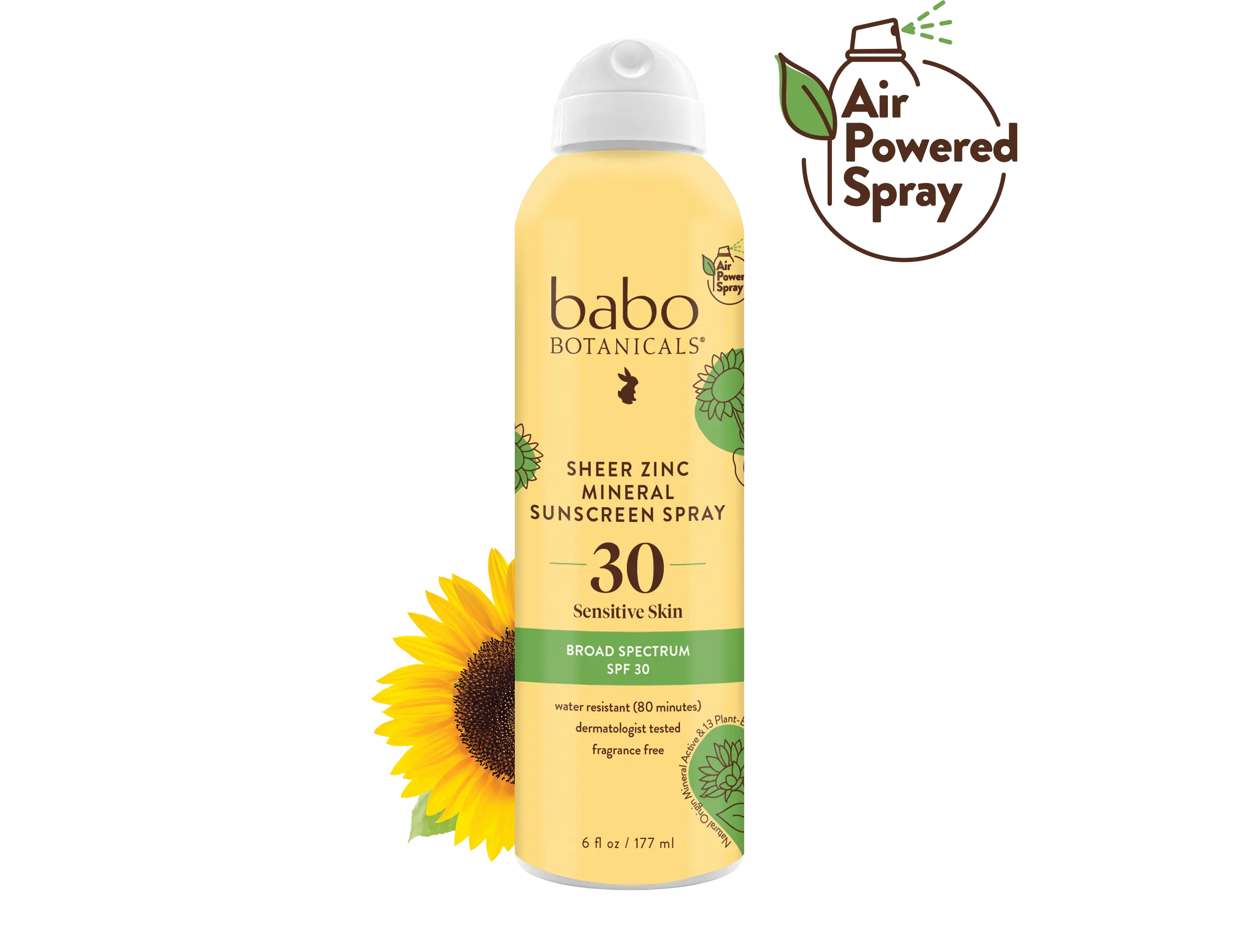 Babo Botanicals Sheer Zinc Mineral Sunscreen Spray SPF 30 – For Sensitive Skin – Water Resistant (80 Minutes) – Dermatologist Tested – Fragrance Free – Air Powered Spray – 6 fl oz (177 ml)