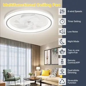 GLITGATE Ceiling Fans With Lights And Remote Multifunctional Ceiling Fan Light with 3 Color Temperatures 6 Speeds Low Noise Timer Setting & Remote Control for Bedroom Living Room Bathroom