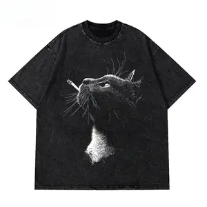valentine shirts T249 Funny Meme Smoking Cat Face Graphic T-shirts Men Women Casual Cotton Vintage T Shirts Men's Oversized T-shirts Cats