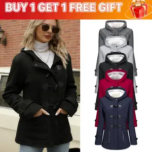 Women'S Sherpa Lined Winter Duffle Coat - Hooded Fleece Toggle Jacket Fitted