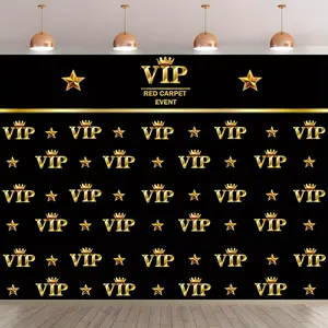 1pc 2D Flat 1 VIP Red Carpet Event Backdrop Board - Golden "VIP" & Star Design, Polyester Fiber Photo Wall Decoration for Parties, Weddings, Birthdays, Anniversaries, Reusable Indoor/Outdoor U