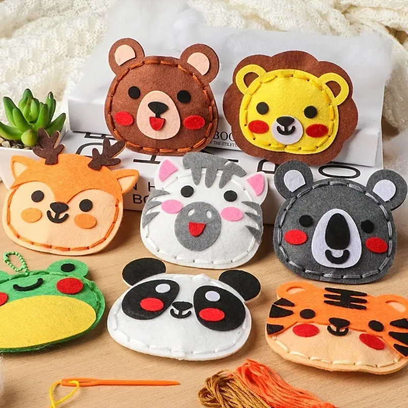 Cartoon Sewing Fun Kids DIY Craft Kit, Creative Handmade Pendant, Educational Puzzle Toy Doll, DIY Sewing Activity Set