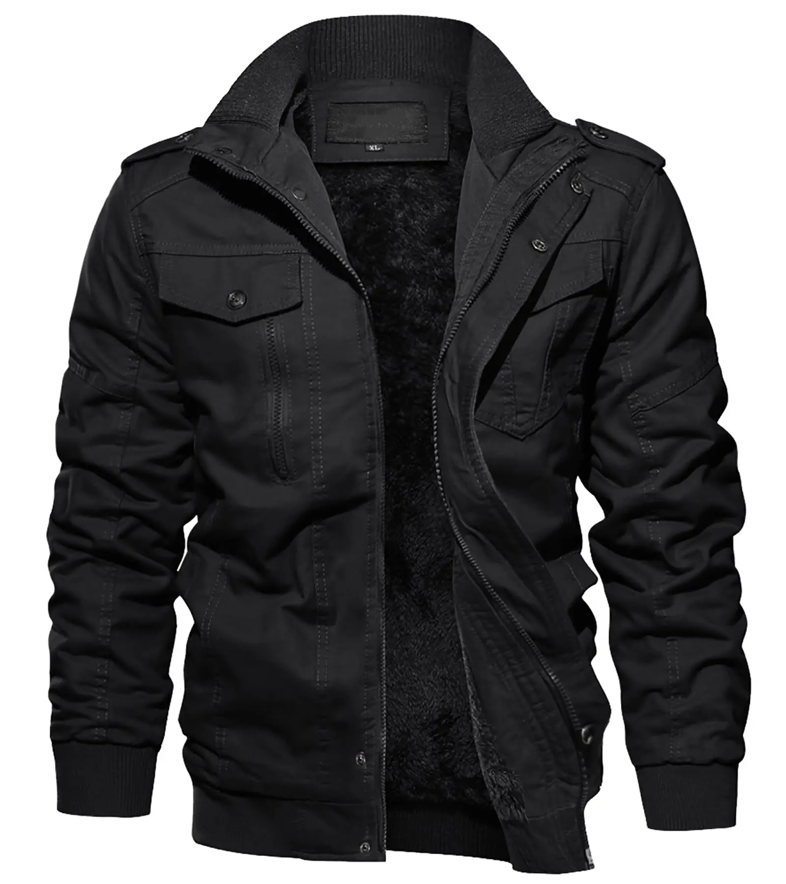 MAGCOMSEN Men's Winter Jacket with Multi Pockets Zip Front Thick Thermal Fleece Lined Coat Work Cargo Jacket for Men