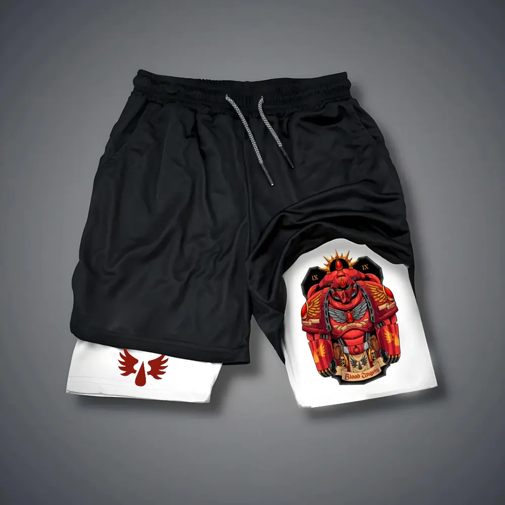 Warhammer 40,000 Game 80s 90s Double-Layer Sports Shorts Graphic Shorts Black Camo Streetwear Shorts Men Outfits Men Vacation Outfits Shorts