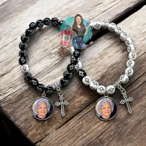 Cross Stretch Bracelet with Photo l Memorial Bracelet l Keepsake