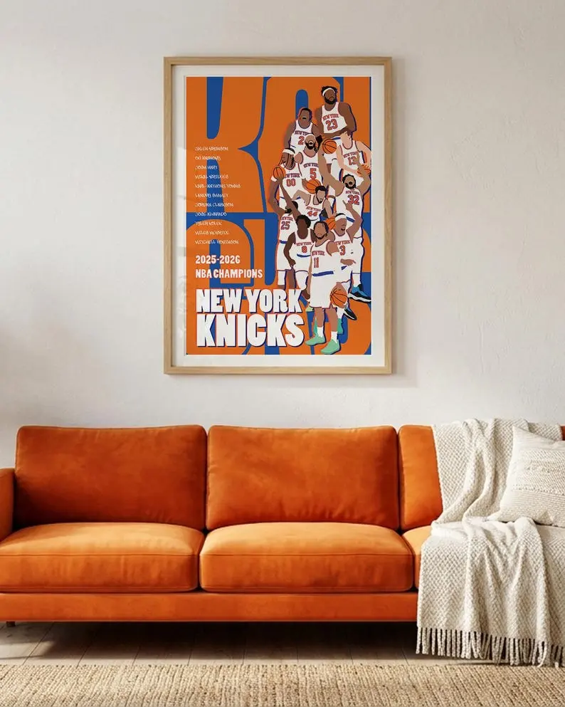 New York Knicks 2025-2026 NBA Champions Poster Roster Wall Art Print