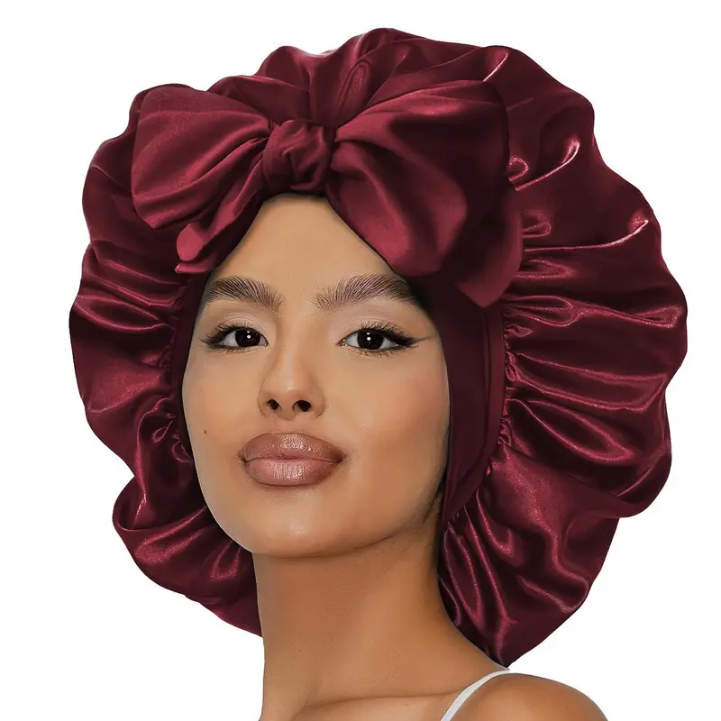 〽️Women Wine Red Silk Bonnet Sleeping Double Layer Satin Natural Curly Hair Cap Amazon.com : Silk Satin Bonnet Sleep Cap Extra Long Double  main image 3