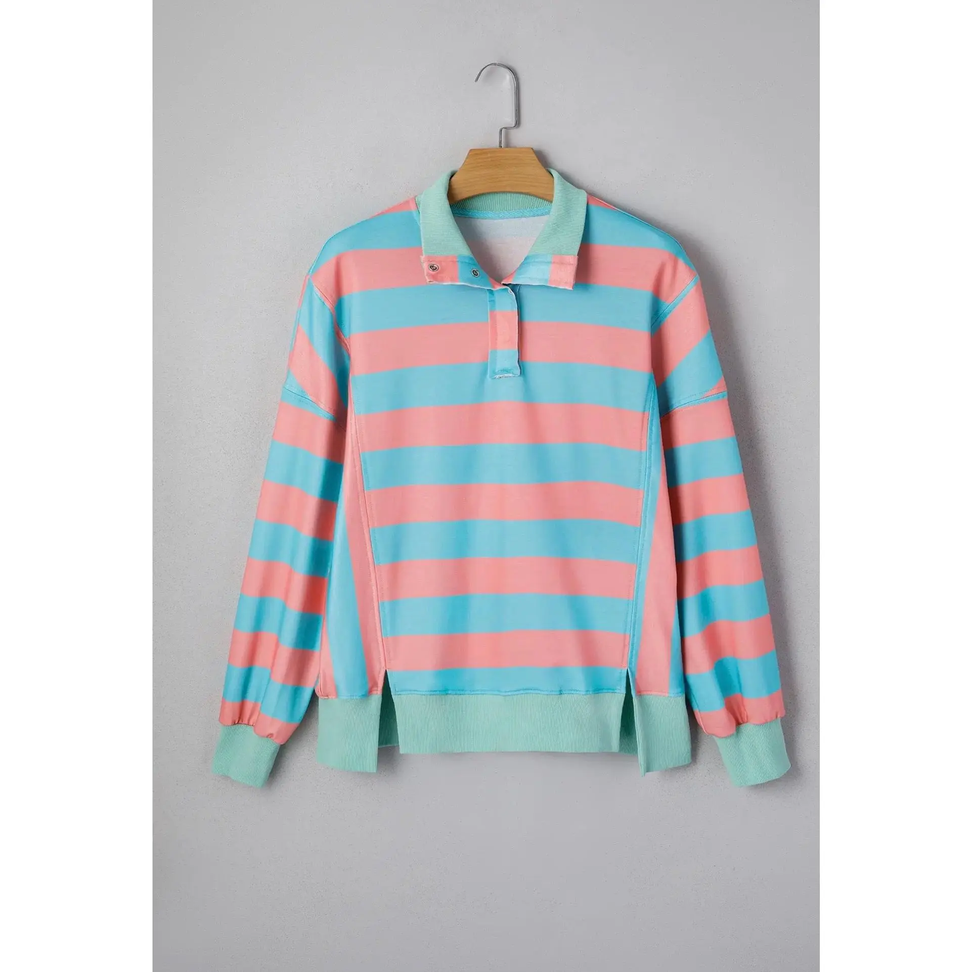 Bree -  Split Collar Striped Top