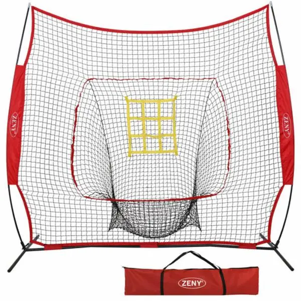 Baseball Batting Cage 7x7 ft, Portable Training Equipment for Adults & Children with Heavy-Duty Foldable Frame, 5-Layer Nylon Net, and Large Sock Nets for Hitting & Pitching Practice, Softball Training, Steel Frame, Easy Carrying