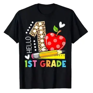 Boys Girls First Day Of School Hello 1St Grade T-Shirt, Casual Comfortable Top Streetwear Fashion Casual Summer Tee, Short Sleeve T-Shirt, The Best Gift for Boy Girl Kids Clothes