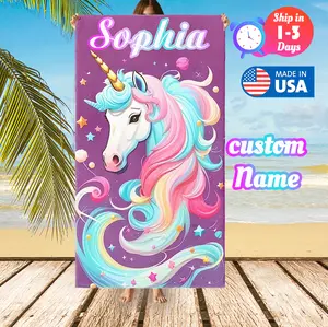 Customizable Vibrant Unicorn Beach Towel Soft Microfiber 35x70inch Ultra-Absorbent Fast-Drying Swim Towel for Beach Outings Gift Lightweight Beachtowel