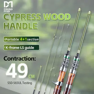 Fishingfans Wooden Handle Metal Seat Ultralight Solid Rod Tip 5 Sections Travel High Carbon Body Micro Portable Fishing Pole Telescopic Fishing Rod