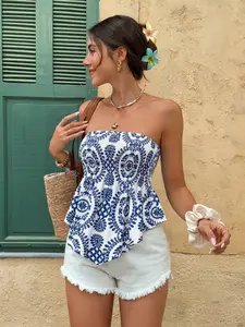 Boho Print Floral Halter Top, Stylish Bohemian Design, Perfect for Casual Wear, Unique Fashion Statement, Ideal for Summer, Tube