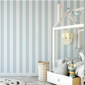 Sky Blue Striped Wallpaper Roll, DIY Removable Vinyl Wall Covering, Moisture-Proof Easy Peel & Stick Decor for Living Room Bedroom Kitchen Decorative Wallpaper