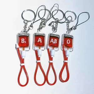 New Style 1 Pcs Blood Type A B O AB Plasma Pack Blood Bag PVC Pendant DIY Jewelry Making Gift Charm Keychain Accessory Keyring