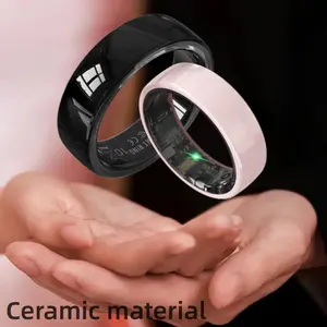 R12 Smart Ring with Ceramic Face, Heart Rate, Blood Pressure, Blood Oxygen, Sleep Monitoring, 5ATM Waterproof, Sports Pedometer Health Ring