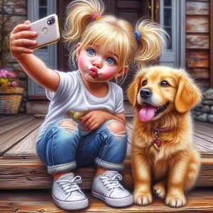 1pcs 5D DIY Diamond Painting Kit, 5D Diamond Art Set, DIY Decor, Puppy Selfie Diamond Painting Kit Full Round Drill DIY, Mosaic, Diamond Art, DIY Art Home Decor, Suitable for Halloween and Christmas