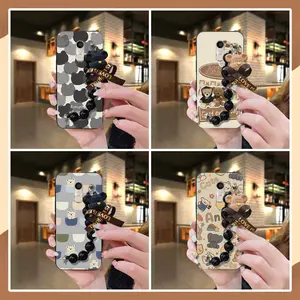 Anti-knock Black pearl pendant Phone Case For Alcatel 3C Back Cover Skin-friendly feel soft case cute Waterproof silicone Bear bracelet Cartoon Dirt-resistant Simplicity