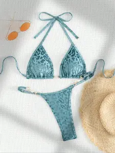 Two-piece Set Women's Leopard Print Tie Back Bikinis Set, Casual Fashion Chic Swimsuit Style Bikini Set for Beach Holiday Vacation, Ladies Swimwear for All Seasons