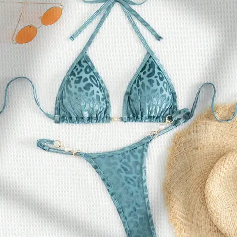 Two-piece Set Women's Leopard Print Tie Back Bikinis Set, Casual Fashion Chic Swimsuit Style Bikini Set, Bikini Beachwear, for Beach Holiday Vacation, Ladies Swimwear for All Seasons, Swimsuit Sets