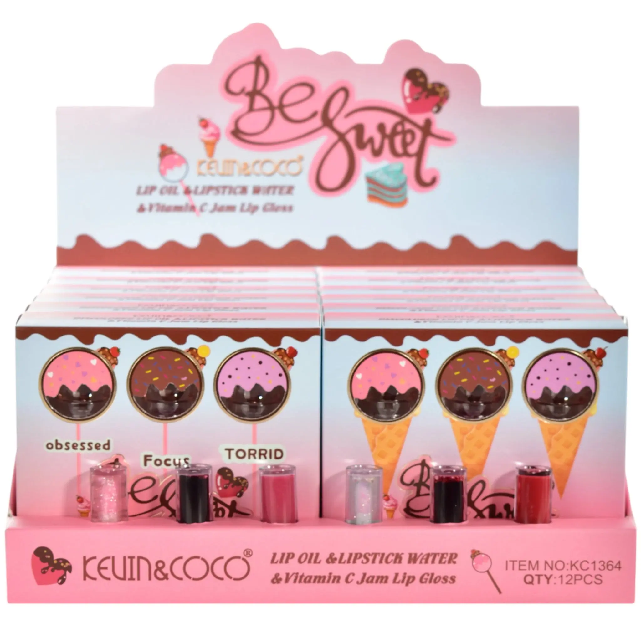 Kevin & Coco Be Sweet Lip Oil & Lipstick Water - Wholesale Display 12 Units (KC1364)