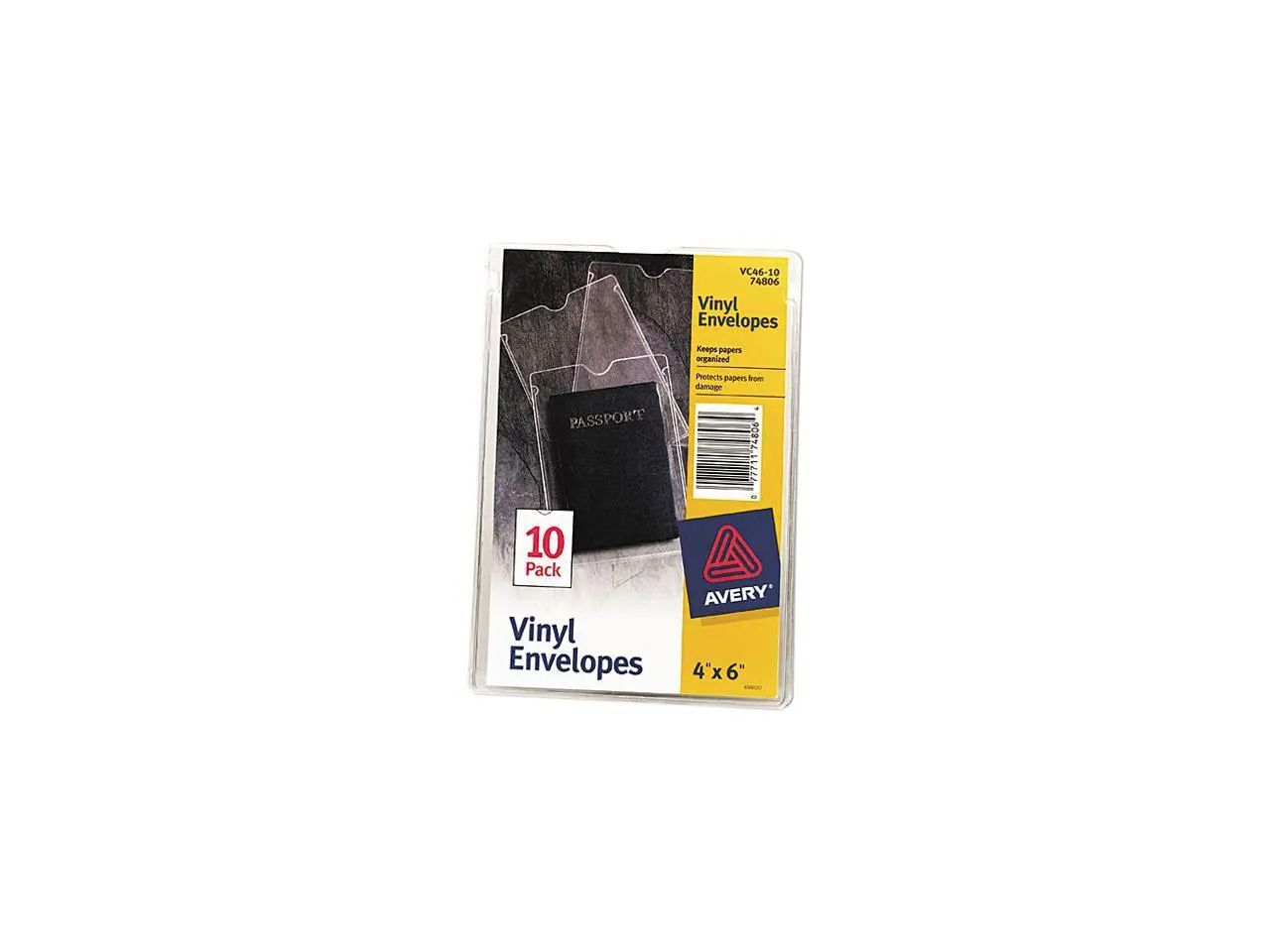 Avery 74806 Top-Load Clear Vinyl Envelopes w/Thumb Notch, 4 x 6 Insert Size, 10/Pack