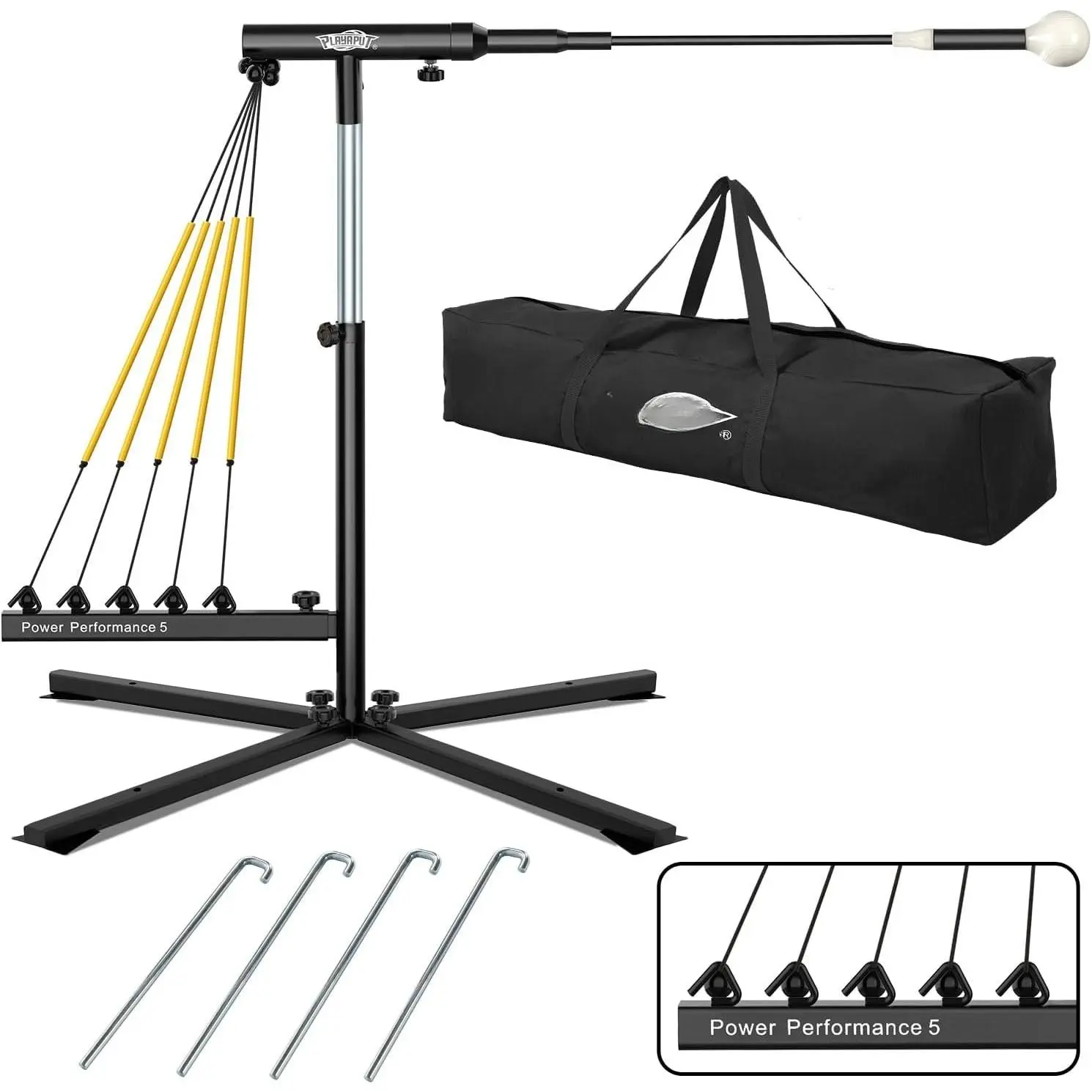 Baseball Softball Swing Trainer with 5 Power Bands,Auto Reset Baseball  Equipment,Baseball Hitting Trainer,Height Adjustable 31- inches Softball Swing Trainer Improve Power,Speed